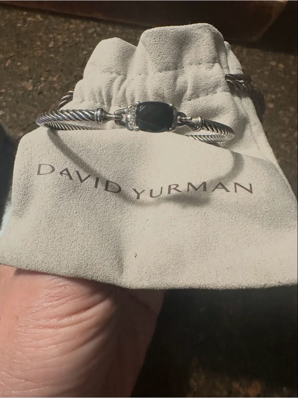 David Yurman Sterling Cable Bracelet with Faceted Black Stone-petite